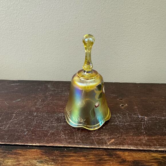 Fenton Amber Carnival Glass Hand painted Floral‎ 50th Anniversary Bell - Picture 7 of 8